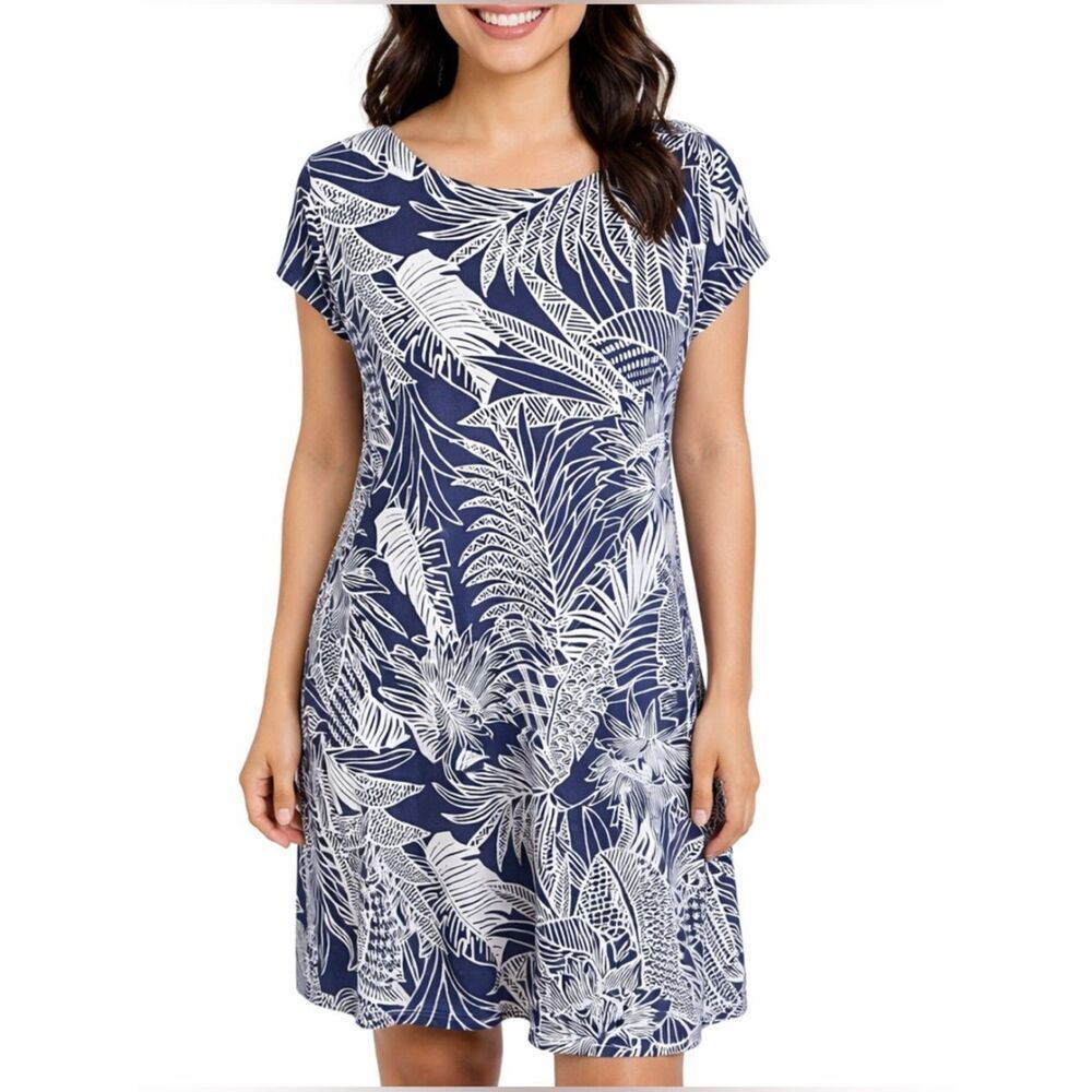 New Tommy Bahama Lava Cove Navy Blue/White Tropical Resort Short Dress Sz S